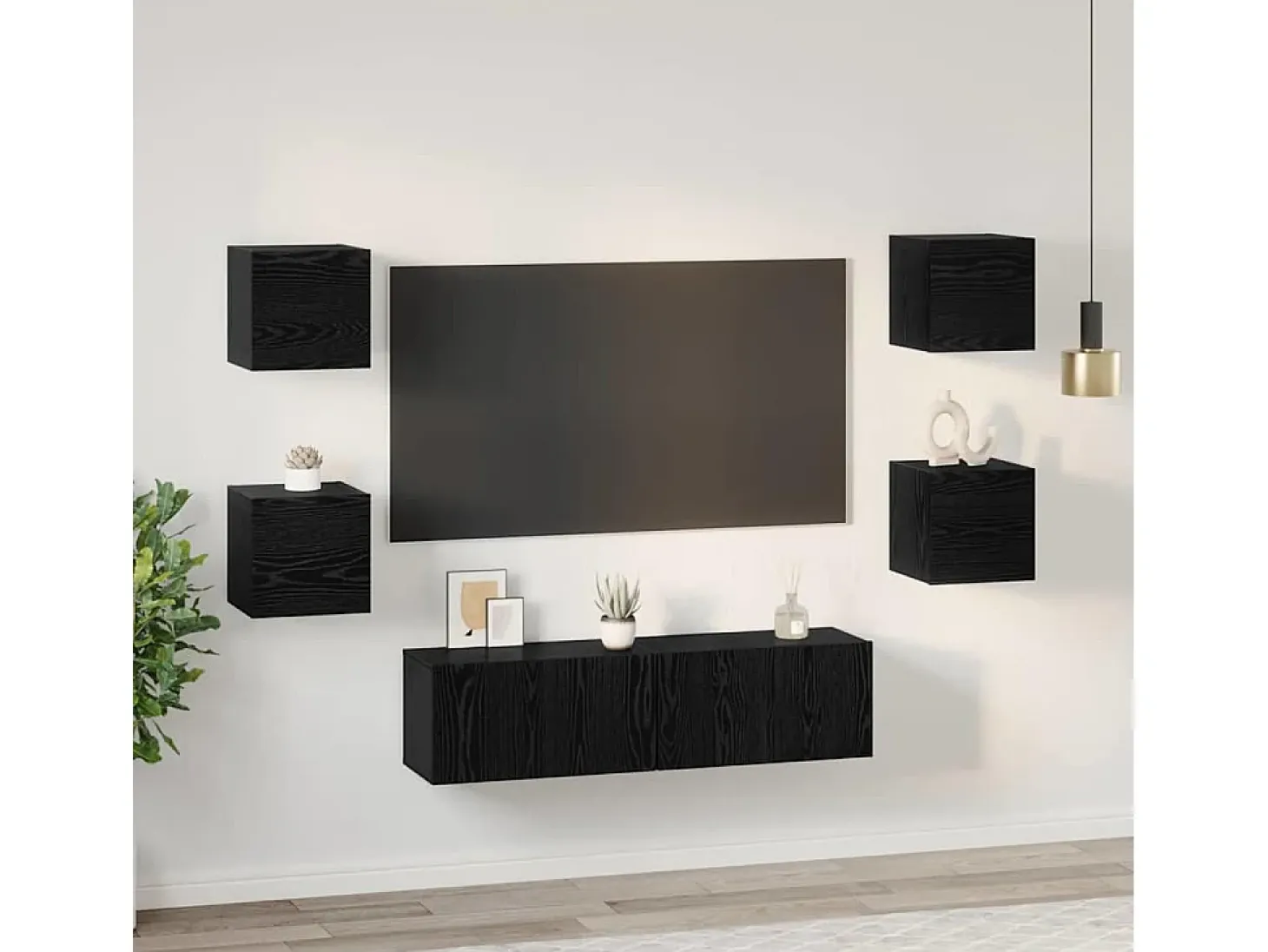 Conjunto de mueble de TV de 6 piezas Roble negro Medio 120 x 30 x 30 cm