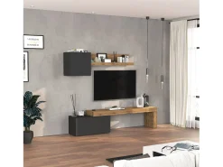 Conjunto de mueble de TV Chronos para salón, color antracita mate y roble, 180/260 x 40 cm