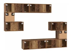 Conjunto de mueble de TV de 8 piezas, madera antigua, 80 x 30 x 30 cm