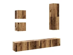 Conjunto de mueble de TV de pared de 5 piezas, madera vieja, madera de ingeniería