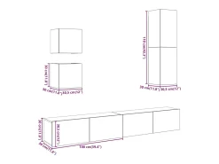 Conjunto de mueble de TV de pared de 5 piezas, madera vieja, madera de ingeniería