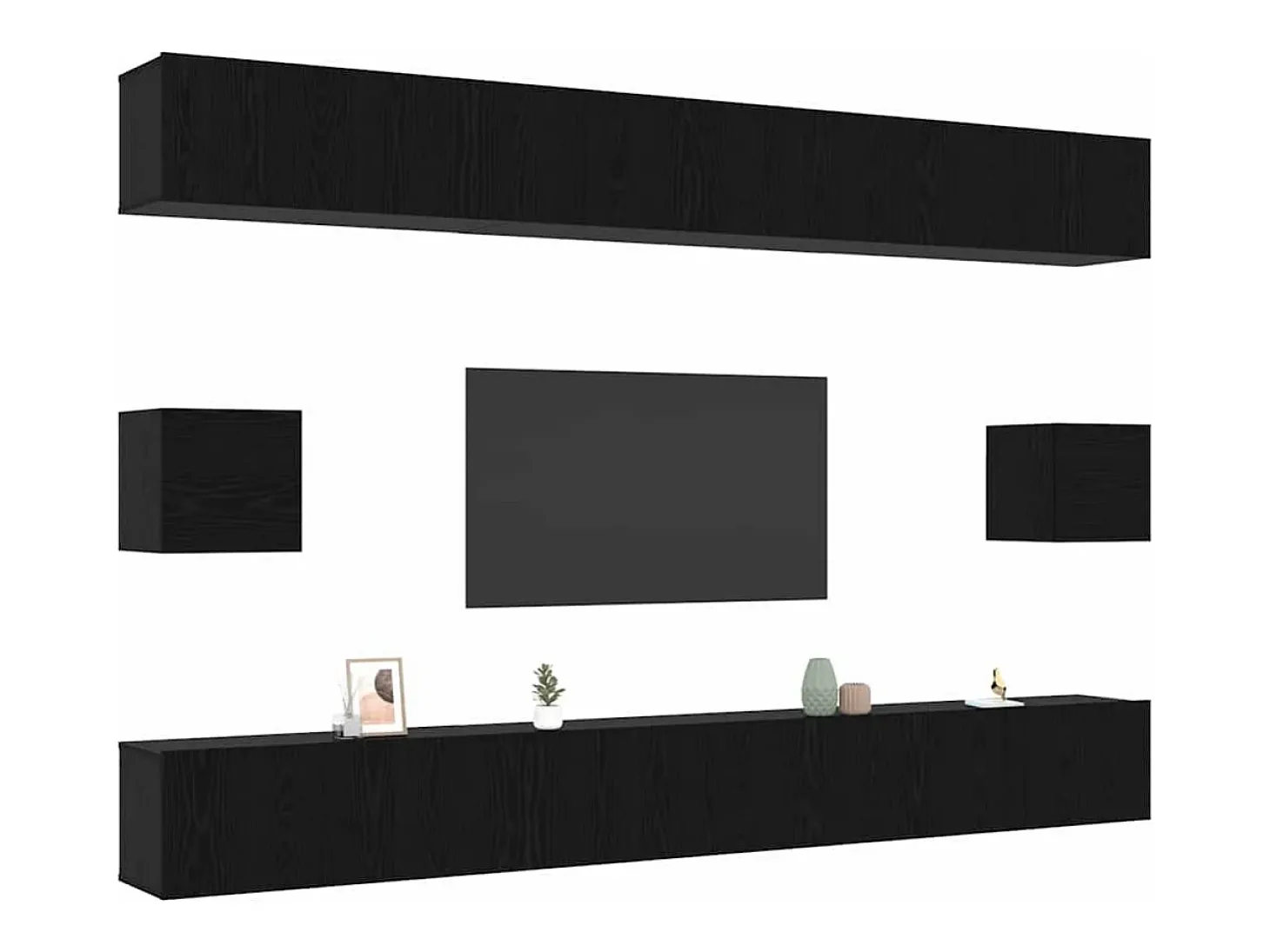 Conjunto de mueble de TV de 8 piezas Roble negro 100 x 30 x 30 cm