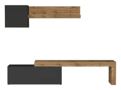 Conjunto de mueble de TV Chronos para salón en gris antracita mate y roble 180/290x40 cm