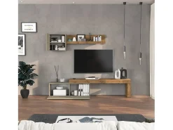 Conjunto de mueble de TV Chronos en topo mate y roble 180/290x40 cm