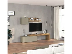 Conjunto de mueble de TV Chronos en topo mate y roble 180/290x40 cm