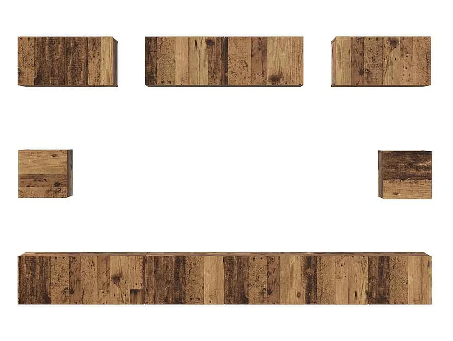 Conjunto de mueble de TV de 8 piezas, madera antigua, madera de ingeniería