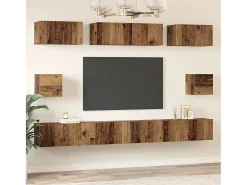 Conjunto de mueble de TV de 8 piezas, madera antigua, madera de ingeniería