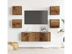 Conjunto de mueble de TV de pared de 5 piezas, madera vieja, madera de ingeniería
