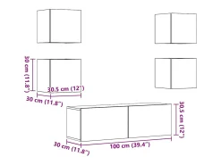 Conjunto de mueble de TV de pared de 5 piezas, madera vieja, madera de ingeniería