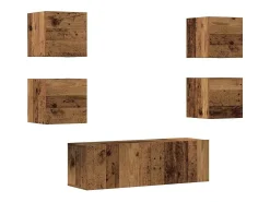 Conjunto de mueble de TV de pared de 5 piezas, madera vieja, madera de ingeniería