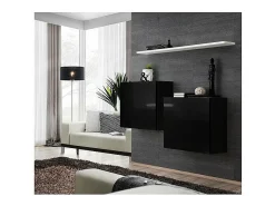 Conjunto de muebles de salón SWITCH SBI - Negro brillante y estantería blanca - Diseño moderno
