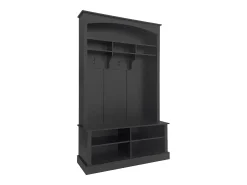 Conjunto de perchero con banco y estante, 3 ganchos para colgar, estantes abiertos, tablero de partículas, negro (Alto 190 x Ancho 120 x Fondo 40 cm)