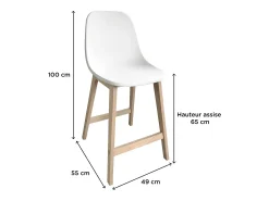 Conjunto de sillas de isla y bar de roble con asiento de plástico de 65cm ELIOS