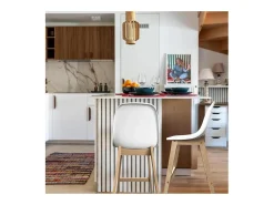 Conjunto de sillas de isla y bar de roble con asiento de plástico de 65cm ELIOS