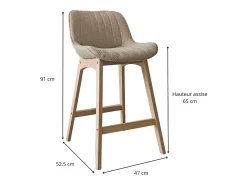 Conjunto de sillas de isla y bar de roble con asiento de tela de rizo MILK de 65 cm