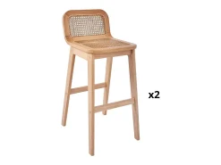 Conjunto de sillas de isla y bar de roble con asiento de caña de 65cm SANA