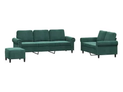 Conjunto de sofá de 3 piezas con cojines Terciopelo Verde Oscuro