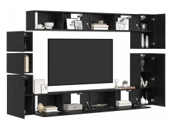 Conjunto de soporte para TV de 9 piezas en madera de ingeniería de roble negro