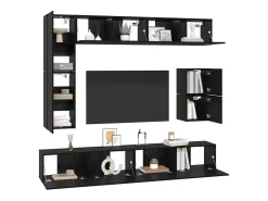 Conjunto de soporte para TV de 8 piezas de madera de ingeniería de roble negro