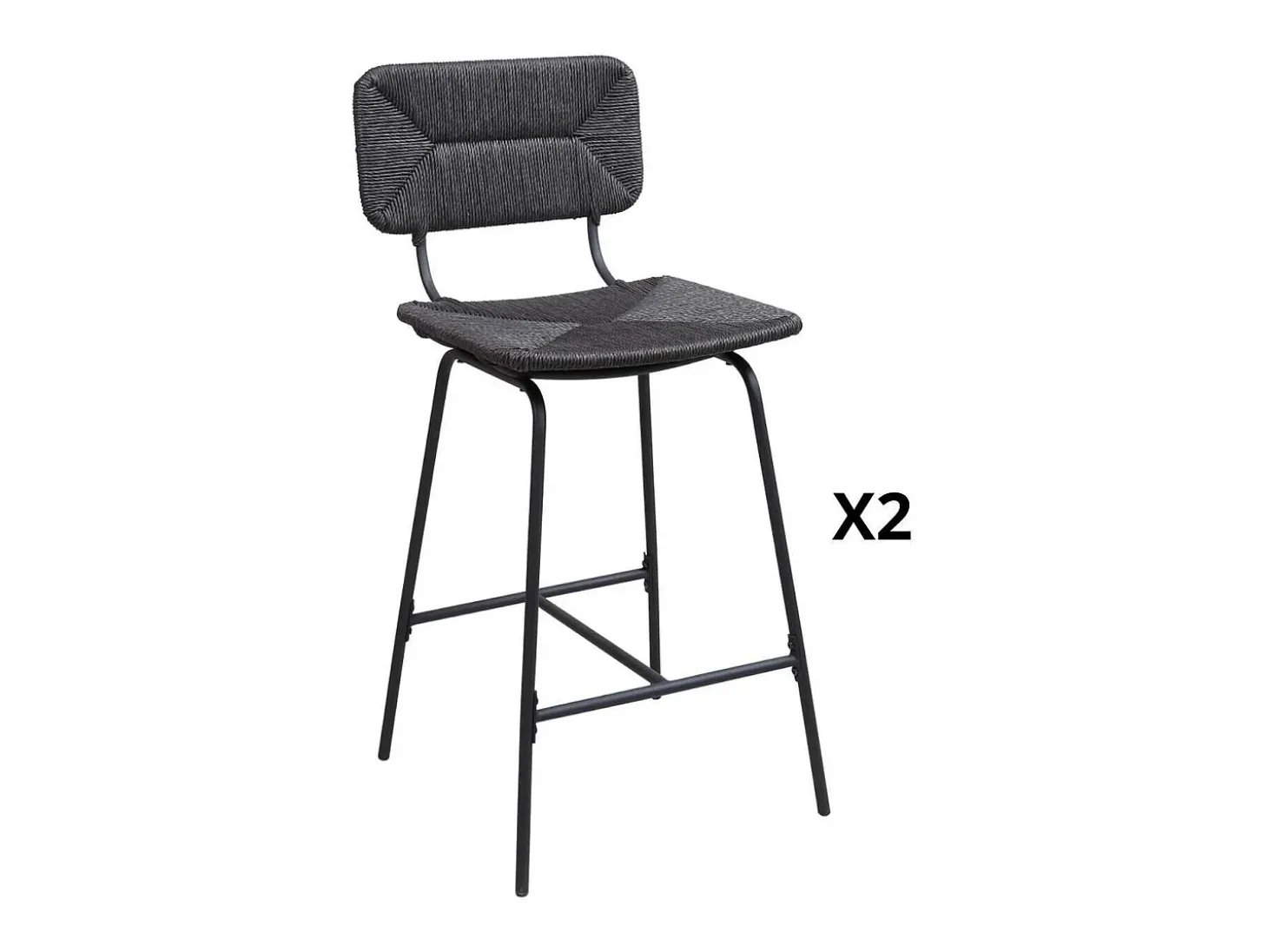 Conjunto de taburetes de bar e isla de metal con asiento de ratán 65cm TIDRA