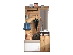 Conjunto de vestidor con espejo, banco y zapatero, diseño escandinavo, MDF y tablero de partículas, (105x40x190,5 cm)