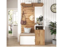 Conjunto de vestidor con espejo, banco y zapatero, diseño escandinavo, MDF y tablero de partículas, (105x40x190,5 cm)