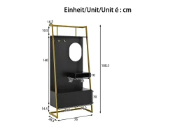 Conjunto de vestidor de entrada 78x38,5x180,5 cm - con espejo y ganchos - Mueble para zapatos - con estantes - Negro