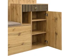 Conjunto de vestidor de entrada 110x37x185,5 cm - con espejo y ganchos - Mueble para zapatos y banco para calzado - Natural