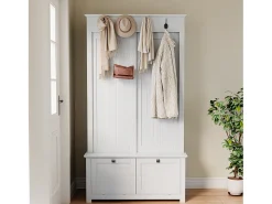 Conjunto de vestidor de entrada 100x50x180 cm - Mueble para zapatos - con ganchos - MDF - Blanco