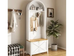 Conjunto de vestidor de entrada 75x35x195 cm - con mueble para zapatos y ganchos - con estantes - Blanco