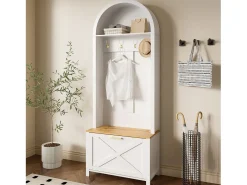Conjunto de vestidor de entrada 75x35x195 cm - con mueble para zapatos y ganchos - con estantes - Blanco