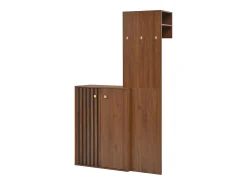 Conjunto de vestidor de entrada moderno - Zapatero + Perchero - Con barra y ganchos - MDF - Color nogal​ (Requiere taladro)