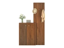 Conjunto de vestidor de entrada moderno - Zapatero + Perchero - Con barra y ganchos - MDF - Color nogal​ (Requiere taladro)