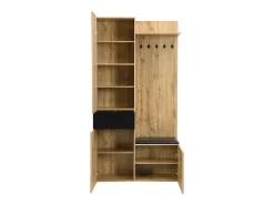 Conjunto de vestidor de entrada 98.5×38×191 cm - con perchero y zapatero - perchas y 1 espejo - natural + negro