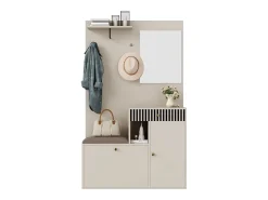 Conjunto de vestidor de entrada 110x37x185,5 cm - con espejo y ganchos - Mueble para zapatos y banco para calzado - Beige