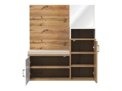 Conjunto de Vestuario Moderno con Perchero, Banco para Zapatos y Espejo - Blanco y Natural