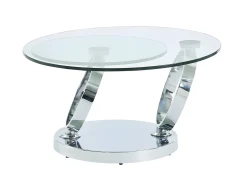 Conjunto mesa de centro con tablero pivotante transparente JOLINE y alfombra shaggy gris MAZE