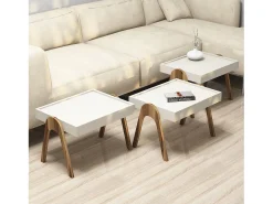 Conjunto mesa de centro Kailua 135, Crema|Nuez, 41x54x40cm, Aglomerado laminado, Angular