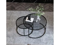 Conjunto mesa de centro Kailua 126, Negro, 45cm, Diámetro: 60, Vidrio templado, Redonda