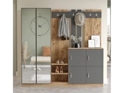 Conjunto pasillo Kailua 525, 180x187x35cm, Espejo, Pino|Antracita, Aglomerado laminado
