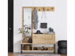 Conjunto pasillo Kailua V116, 120x35cm, Espejo, Roble|Negro, Aglomerado laminado