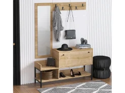 Conjunto pasillo Kailua V116, 120x35cm, Espejo, Roble|Negro, Aglomerado laminado