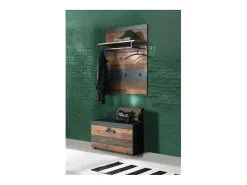 Conjunto recibidor 2 piezas en melamina roble oscuro y gris Orcel