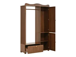 Conjunto vestidor de entrada - 115,5x38,5x194,5 cm - con espejo y tendedero abierto - 1 cajón y 2 puertas - MDF - Color nogal