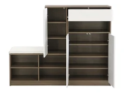 Conjunto zapatero + banco zapatero con cojín - 140 x 35 x 110 cm - Tablero de partículas - Blanco