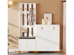 Conjunto zapatero con banco zapatero, perchero - 60,5x35,2x180,5 cm + 83x35x101 cm - Tablero de partículas - Blanco