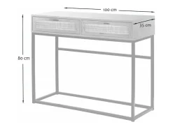 Consola 2 cajones con rejilla de ratán - L 100 cm