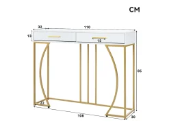 Consola con 2 cajones - Patas de metal dorado - Blanco 110x32x85 cm