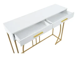 Consola con 2 cajones - Patas de metal dorado - Blanco 110x32x85 cm