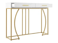 Consola con 2 cajones - Patas de metal dorado - Blanco 110x32x85 cm